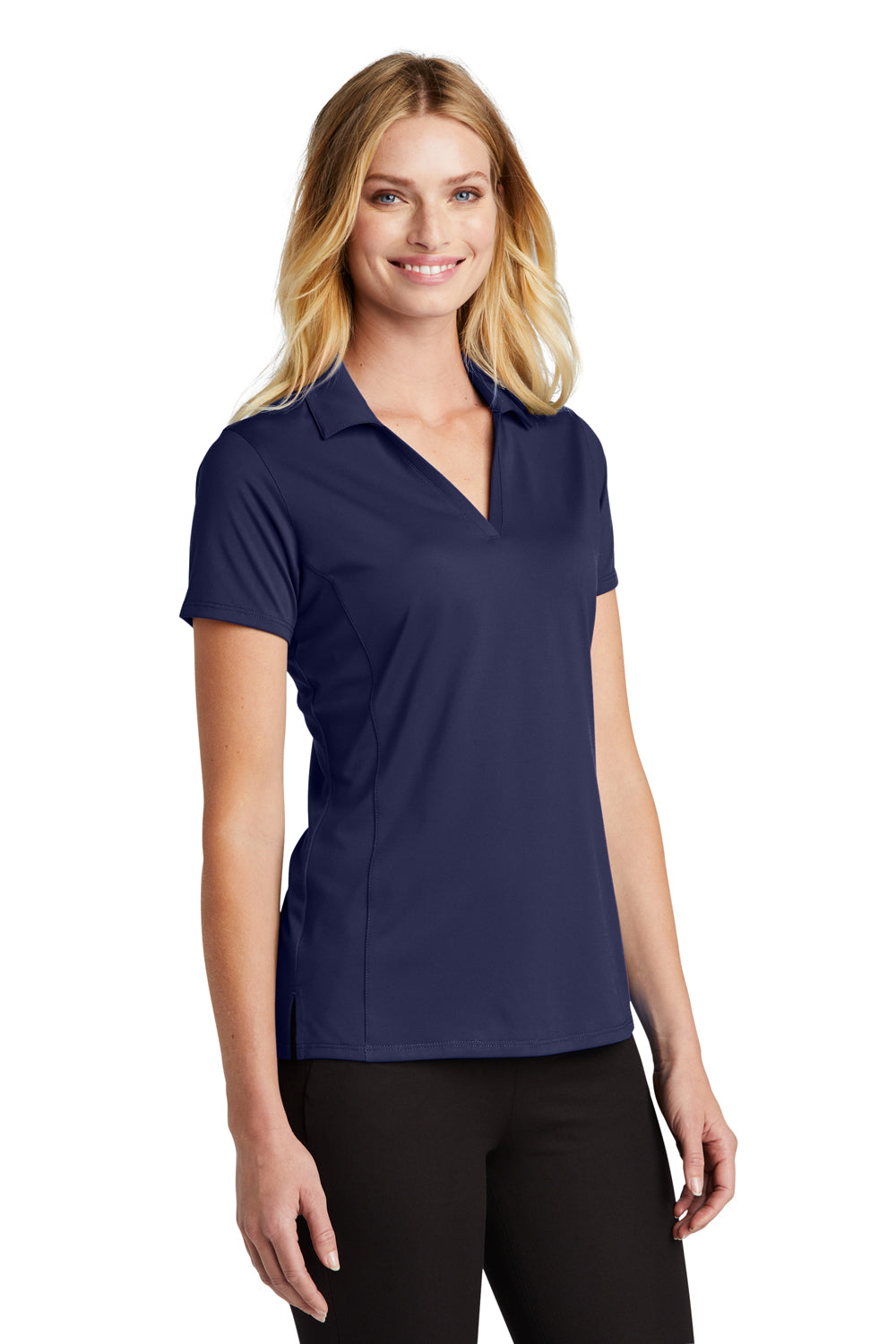 Port Authority LK398 Womens Staff Performance Moisture Wicking Short Sleeve Polo Shirt True Navy Blue Model 3q