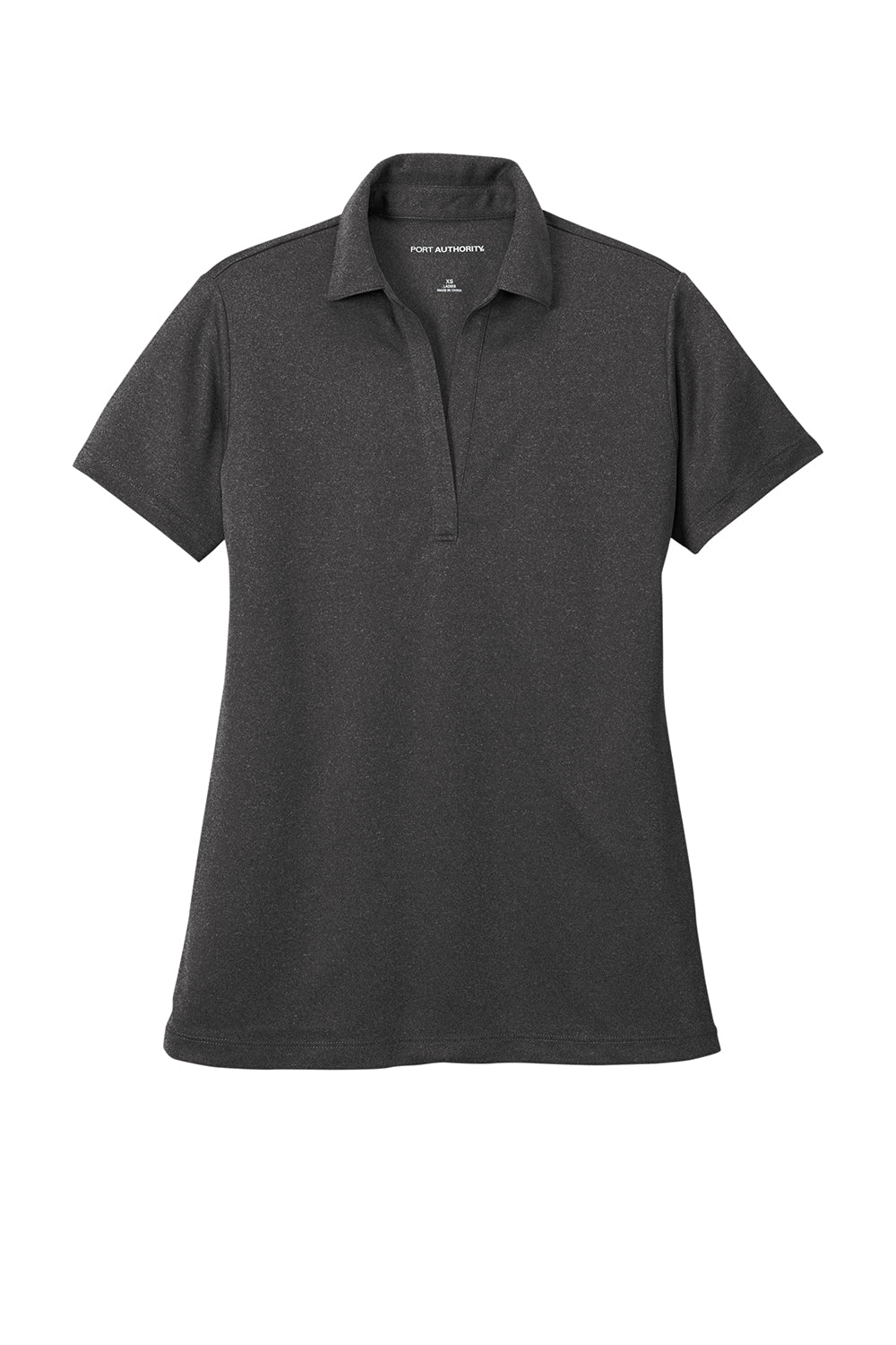 Port Authority LK542 Womens Silk Touch Performance Moisture Wicking Short Sleeve Polo Shirt Heather Black Flat Front