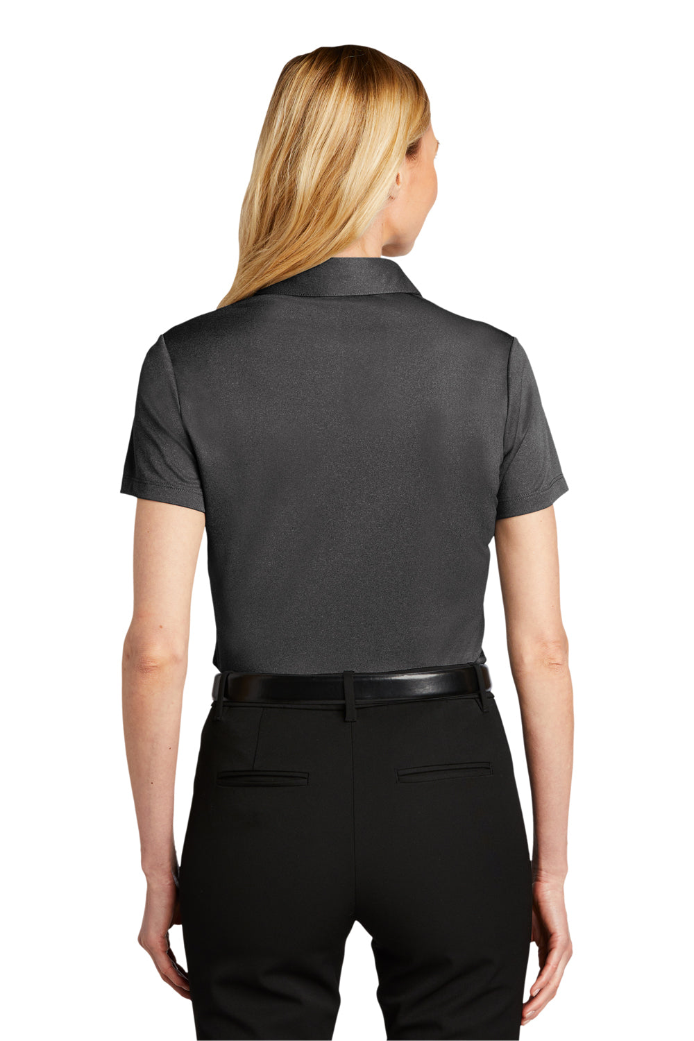 Port Authority LK542 Womens Silk Touch Performance Moisture Wicking Short Sleeve Polo Shirt Heather Black Model Back