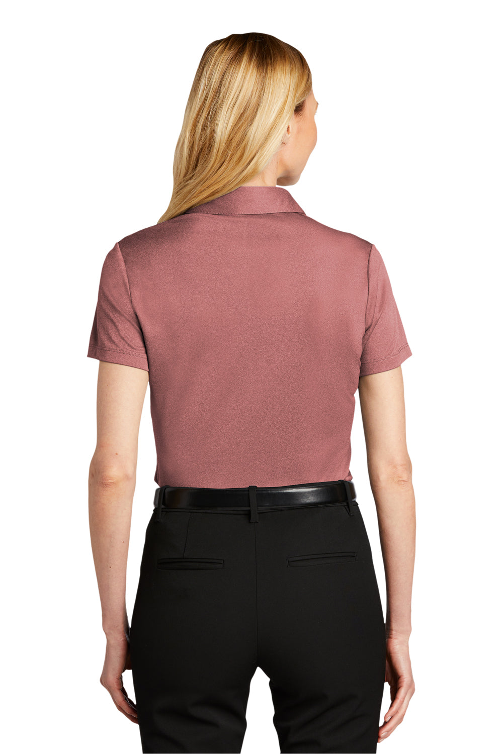 Port Authority LK542 Womens Silk Touch Performance Moisture Wicking Short Sleeve Polo Shirt Heather Garnet Red Model Back