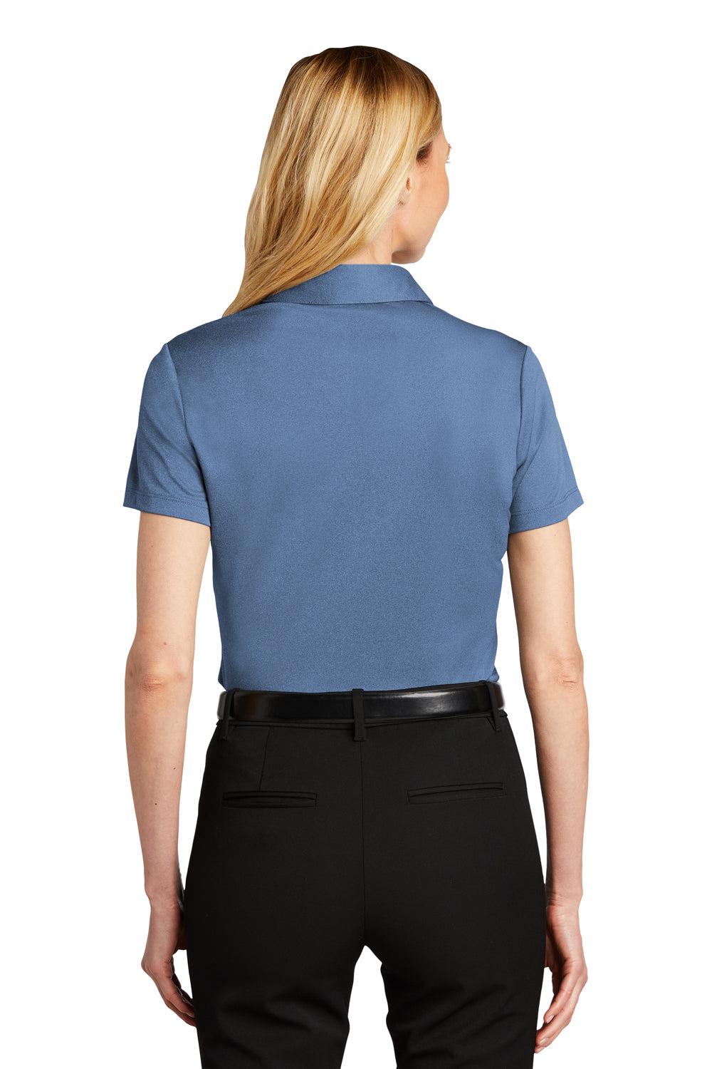 Port Authority LK542 Womens Silk Touch Performance Moisture Wicking Short Sleeve Polo Shirt Heather Moonlight Blue Model Back