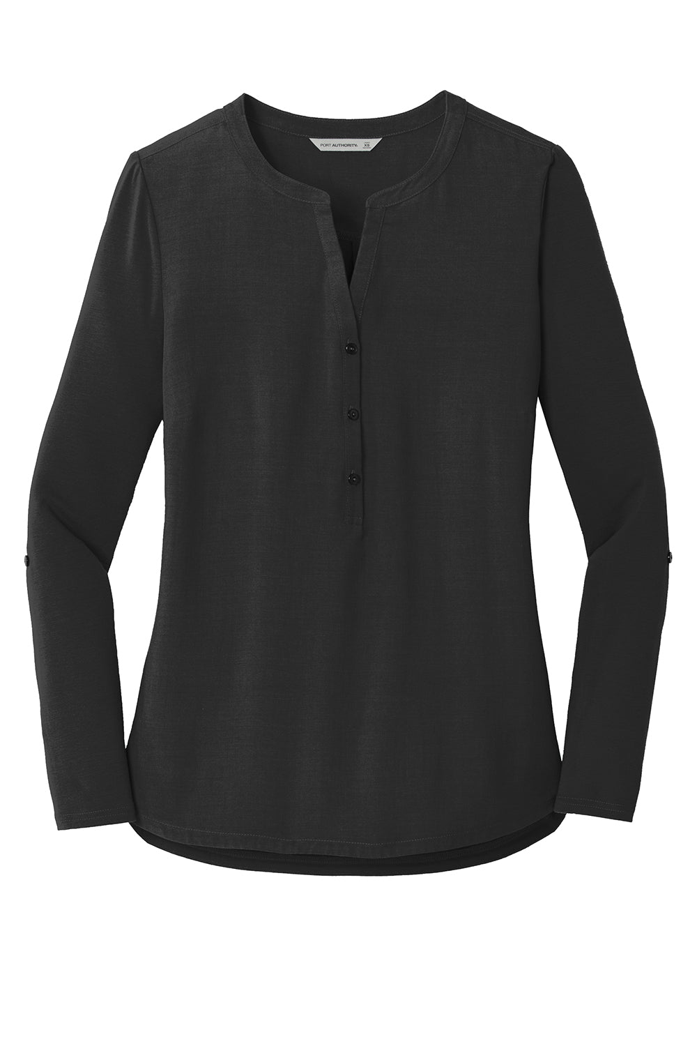 Port Authority LK5432 Womens Concept Jersey Long Sleeve Henley T-Shirt Black Flat Front