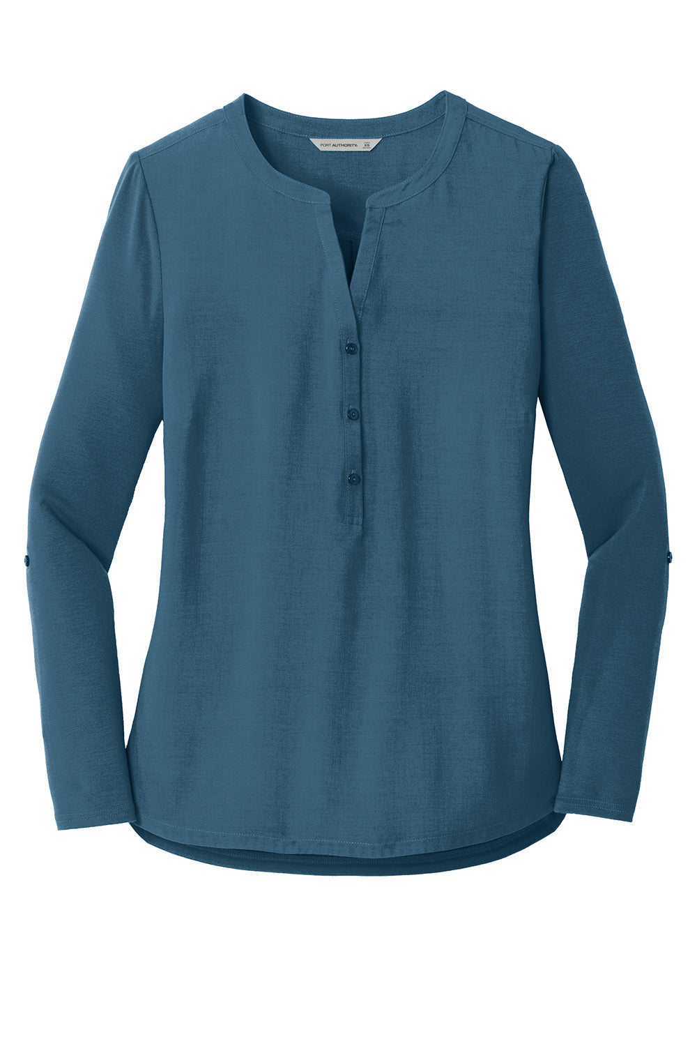 Port Authority LK5432 Womens Concept Jersey Long Sleeve Henley T-Shirt Dusty Blue Flat Front