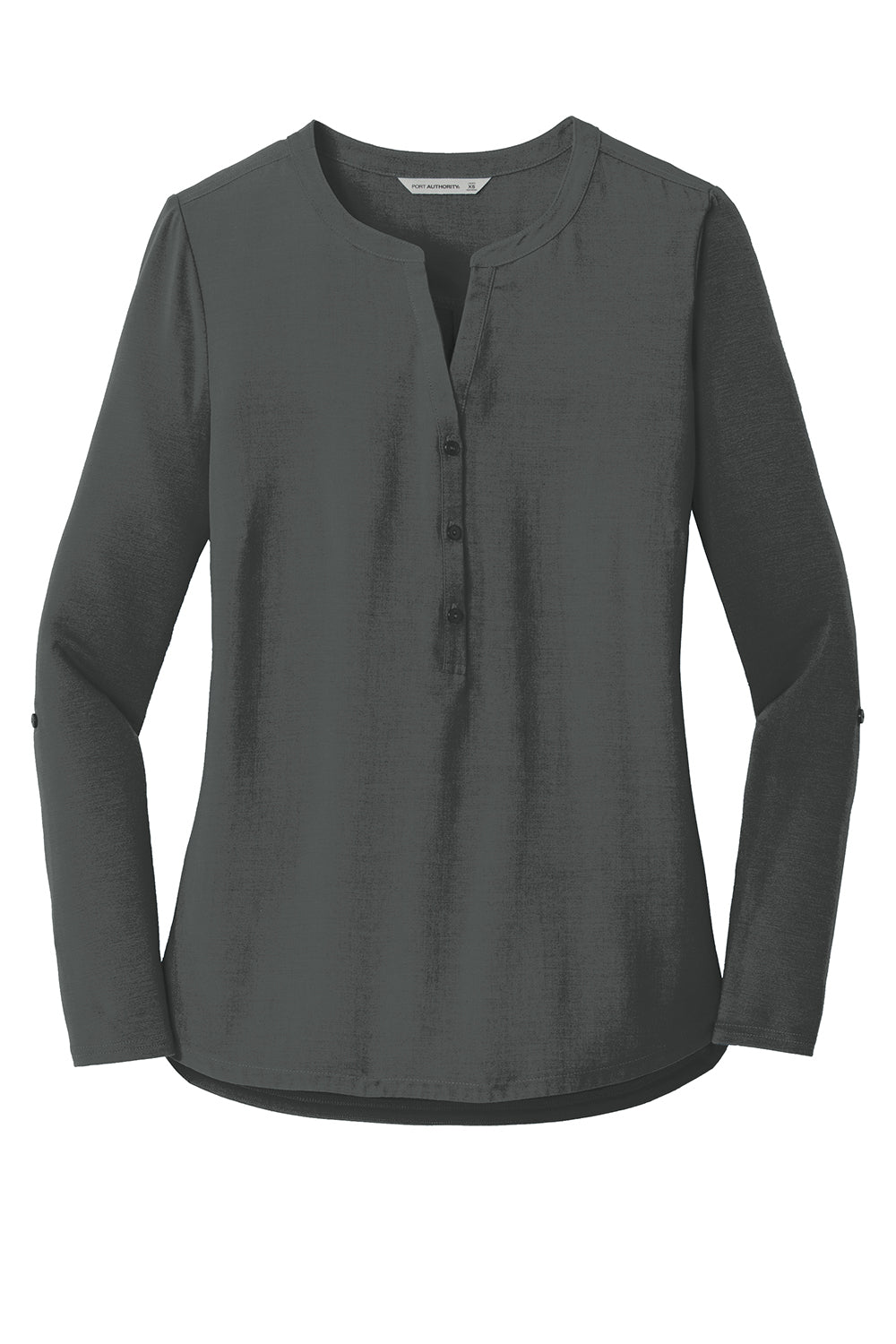 Port Authority LK5432 Womens Concept Jersey Long Sleeve Henley T-Shirt Smoke Grey Flat Front