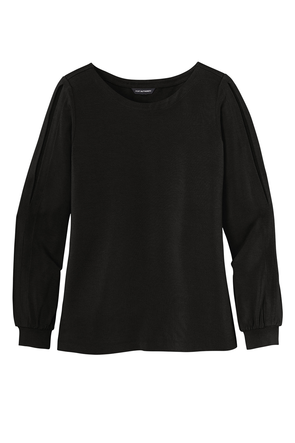 Port Authority LK5600 Womens Luxe Knit Long Sleeve Wide Neck T-Shirt Deep Black Flat Front