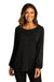 Port Authority LK5600 Womens Luxe Knit Long Sleeve Wide Neck T-Shirt Deep Black Model Front