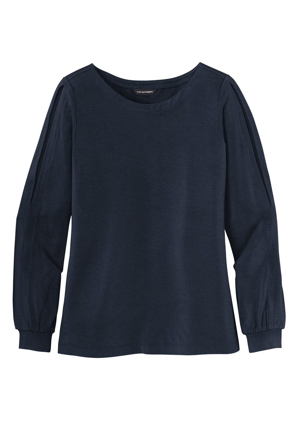 Port Authority LK5600 Womens Luxe Knit Long Sleeve Wide Neck T-Shirt River Navy Blue Flat Front