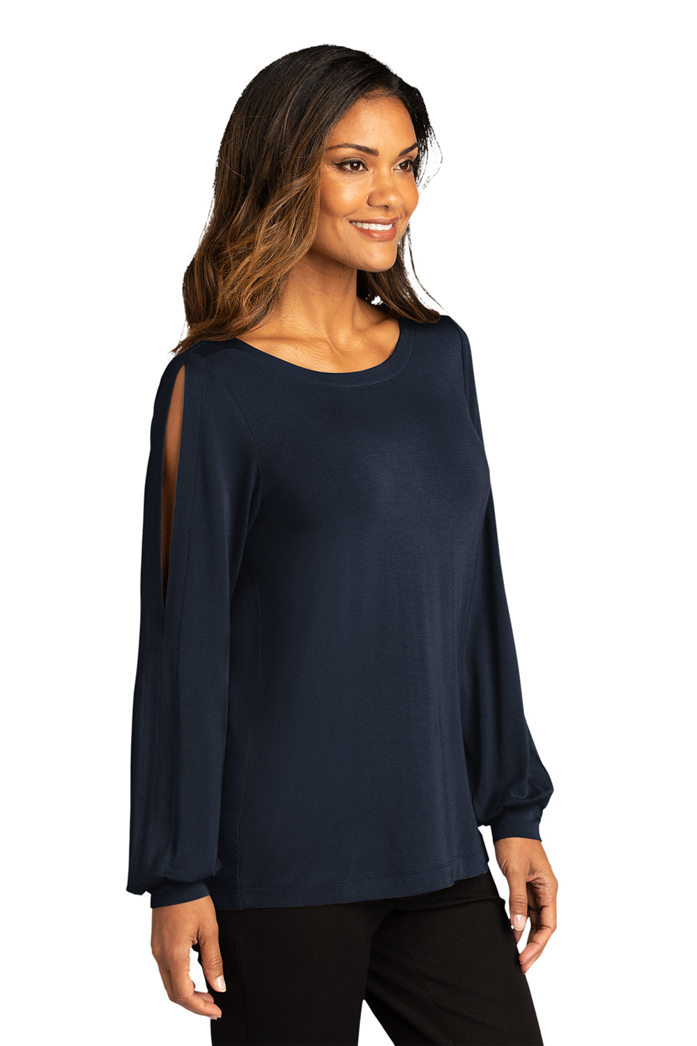 Port Authority LK5600 Womens Luxe Knit Long Sleeve Wide Neck T-Shirt River Navy Blue Model 3q