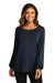 Port Authority LK5600 Womens Luxe Knit Long Sleeve Wide Neck T-Shirt River Navy Blue Model Front