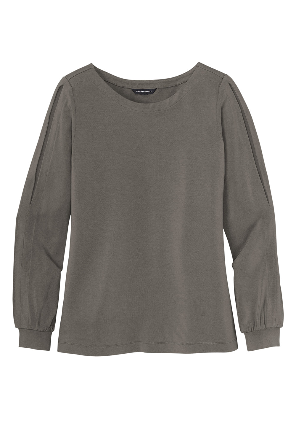 Port Authority LK5600 Womens Luxe Knit Long Sleeve Wide Neck T-Shirt Sterling Grey Flat Front