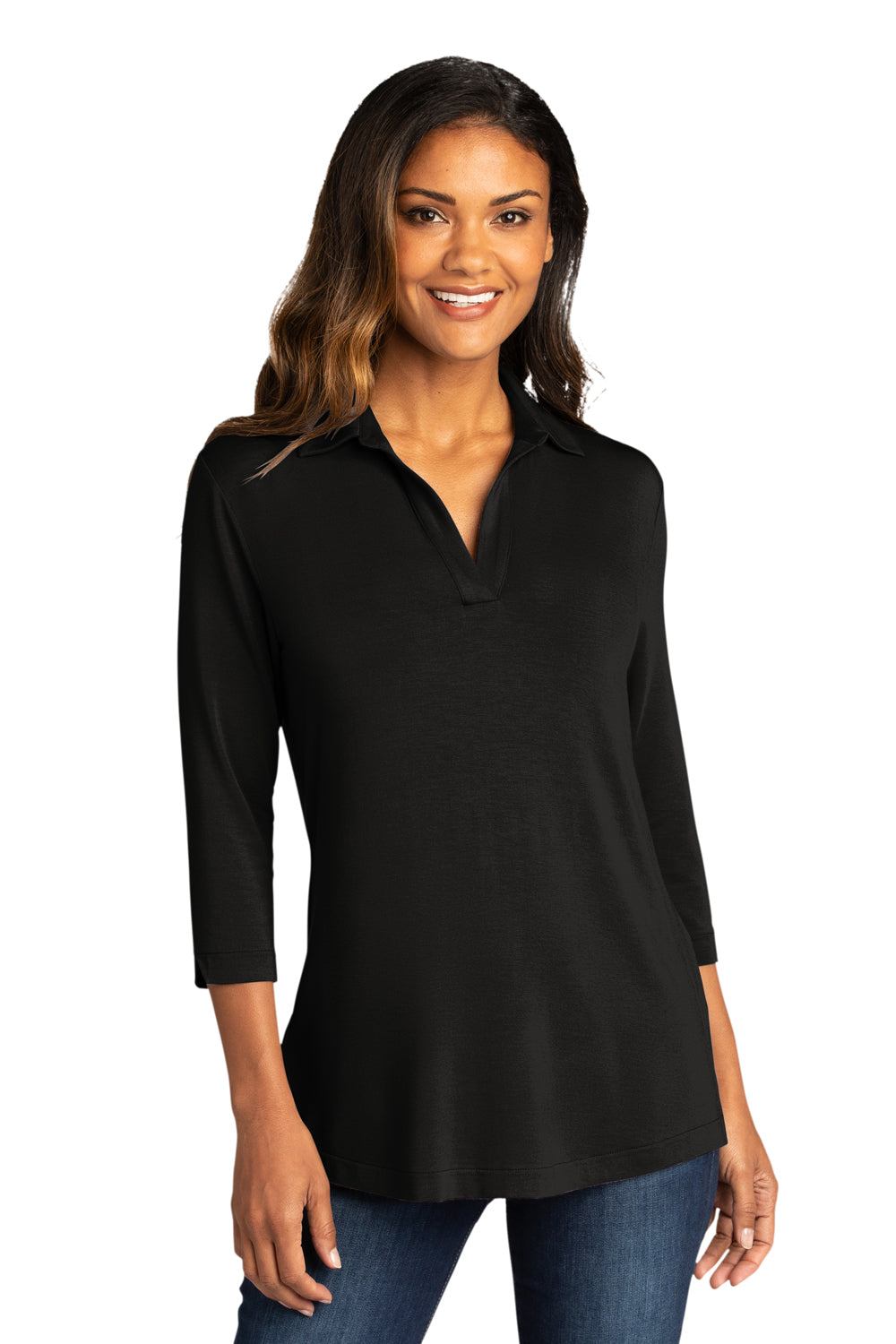 Black polo shirt womens long sleeve best sale