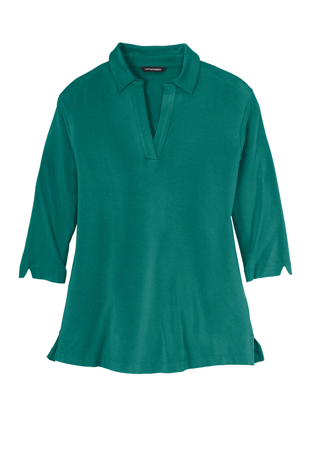 Port Authority LK5601 Womens Luxe Knit 3/4 Sleeve Polo Shirt Teal Green Flat Front