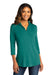 Port Authority LK5601 Womens Luxe Knit 3/4 Sleeve Polo Shirt Teal Green Model Front