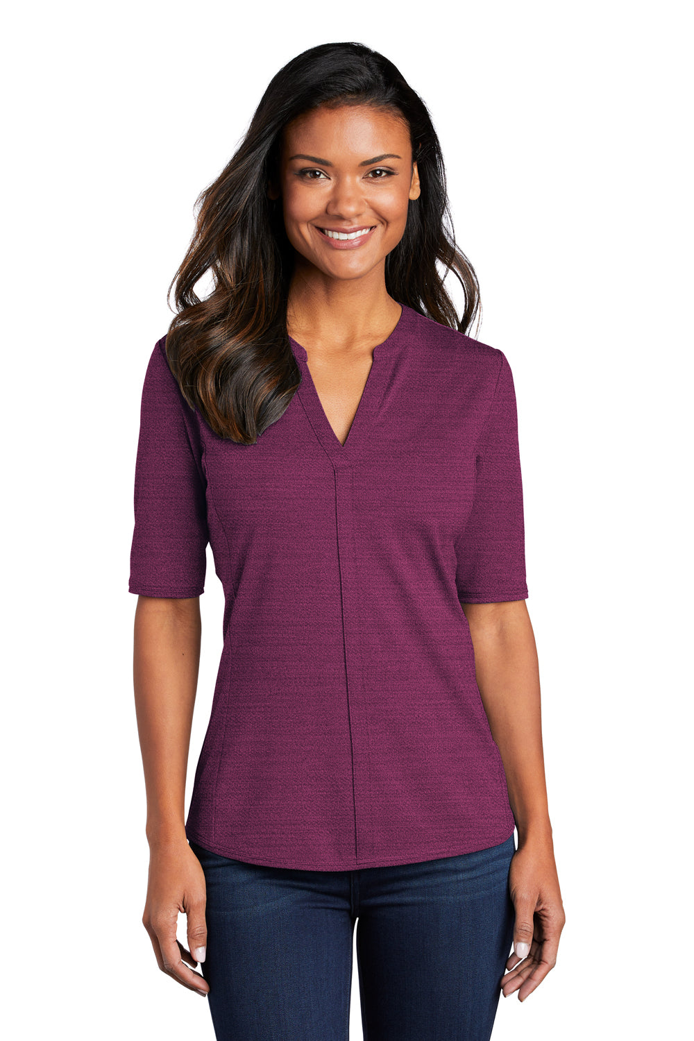 Port Authority LK583 Womens Moisture Wicking Short Sleeve Polo Shirt Violet Purple/Black Model Front