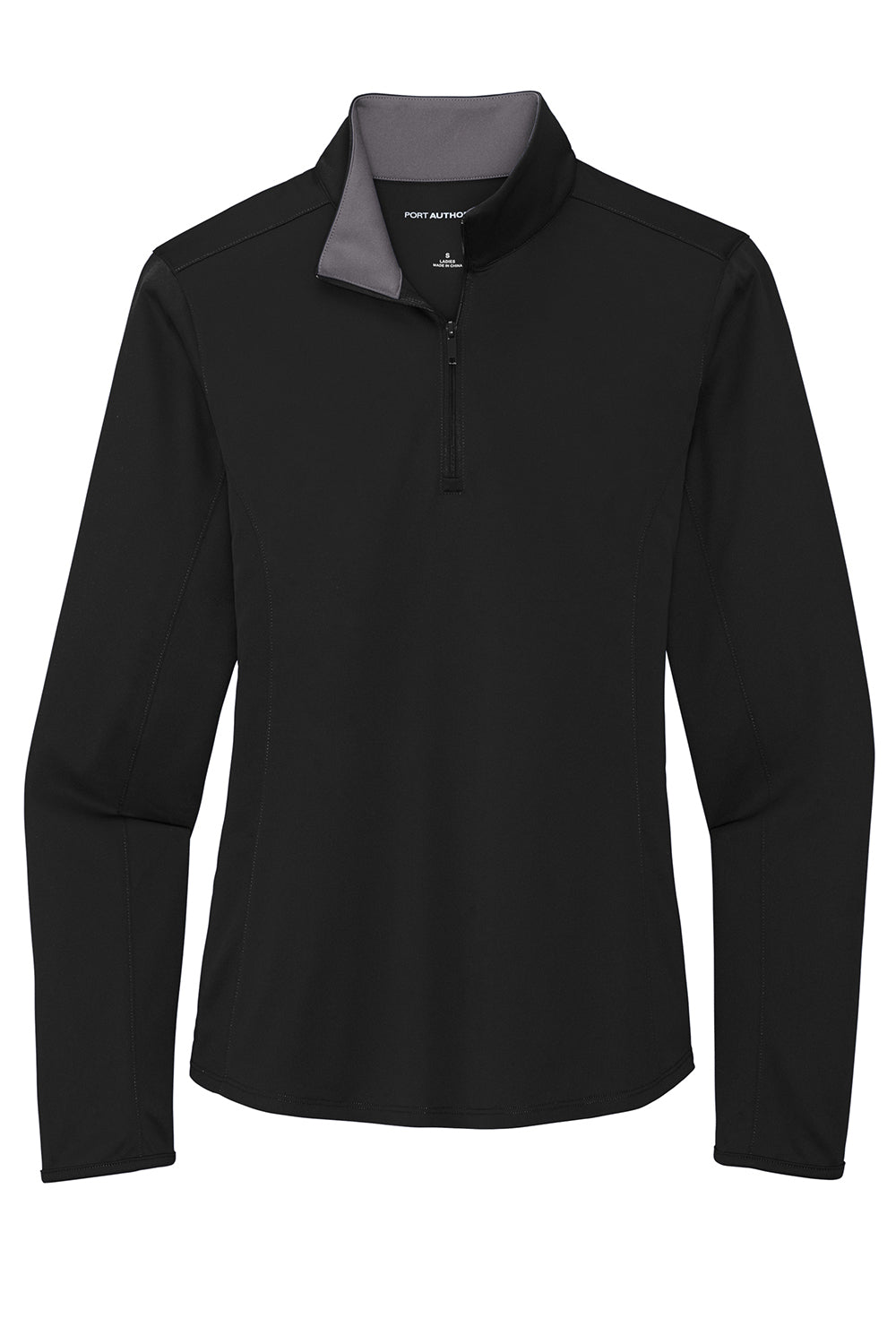 Port Authority LK584 Womens Silk Touch Performance Moisture Wicking 1/4 Zip Sweatshirt Black/Steel Grey Flat Front