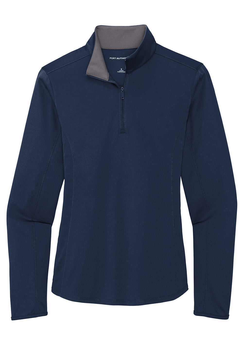 Port Authority LK584 Womens Silk Touch Performance Moisture Wicking 1/4 Zip Sweatshirt Navy Blue/Steel Grey Flat Front