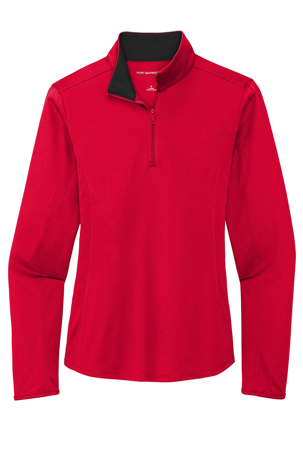 Port Authority LK584 Womens Silk Touch Performance Moisture Wicking 1/4 Zip Sweatshirt Red/Black Flat Front