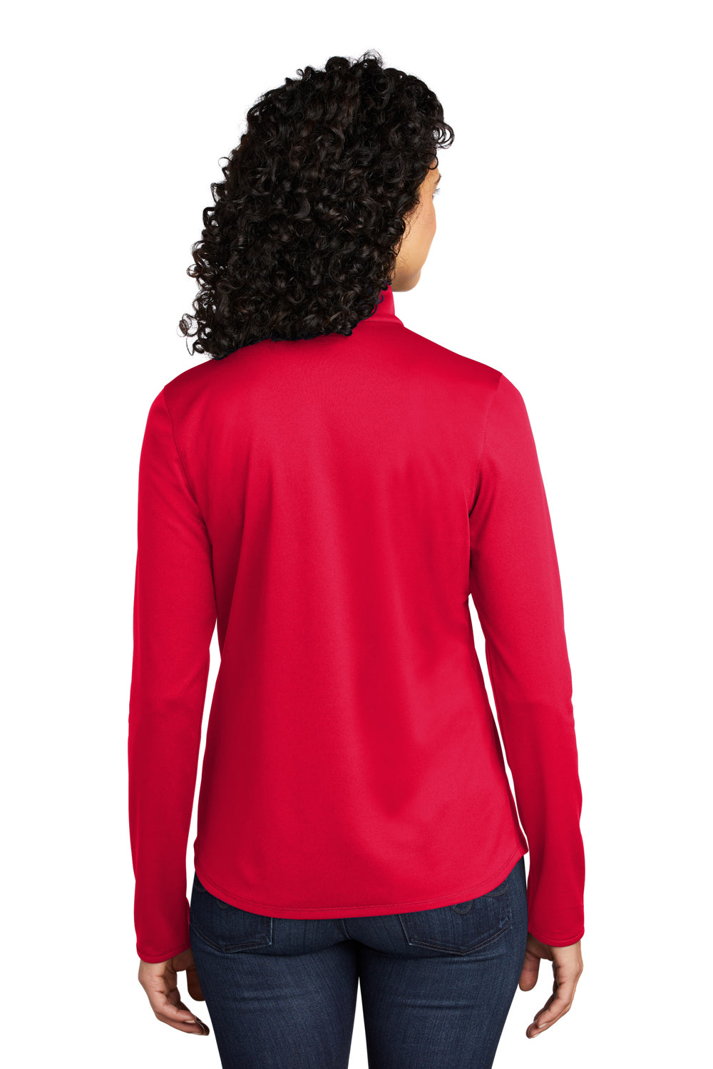 Port Authority LK584 Womens Silk Touch Performance Moisture Wicking 1/4 Zip Sweatshirt Red/Black Model Back