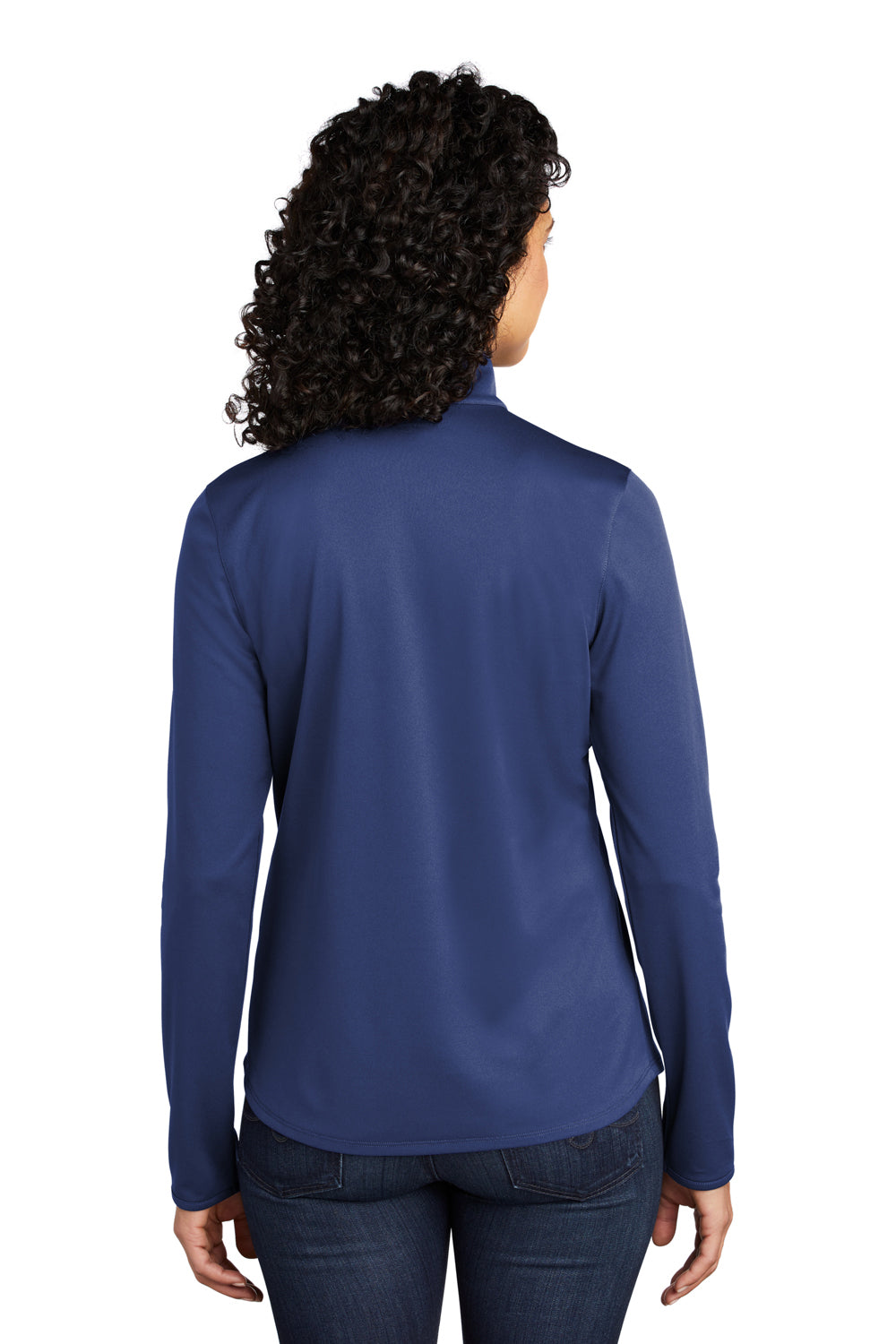 Port Authority LK584 Womens Silk Touch Performance Moisture Wicking 1/4 Zip Sweatshirt Royal Blue/Steel Grey Model Back