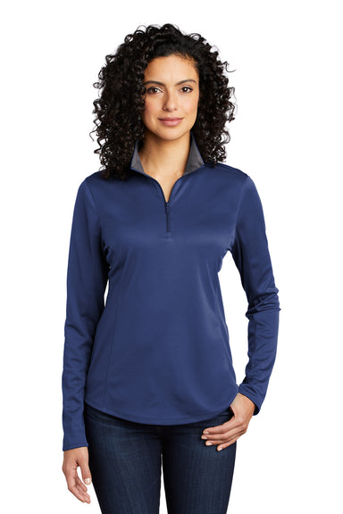 Port Authority LK584 Womens Silk Touch Performance Moisture Wicking 1/4 Zip Sweatshirt Royal Blue/Steel Grey Model Front