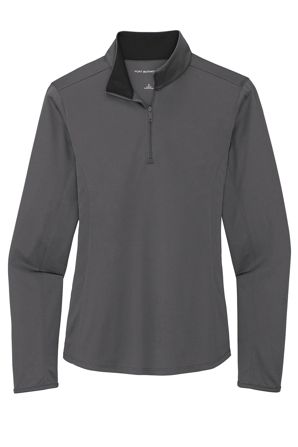 Port Authority LK584 Womens Silk Touch Performance Moisture Wicking 1/4 Zip Sweatshirt Steel Grey/Black Flat Front