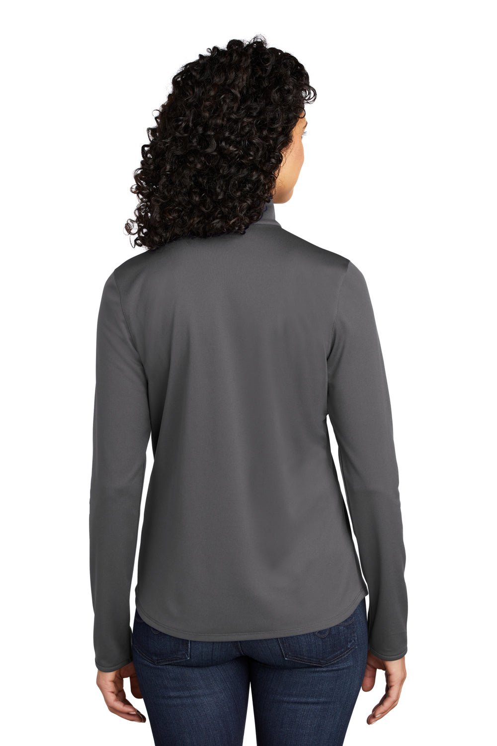 Port Authority LK584 Womens Silk Touch Performance Moisture Wicking 1/4 Zip Sweatshirt Steel Grey/Black Model Back