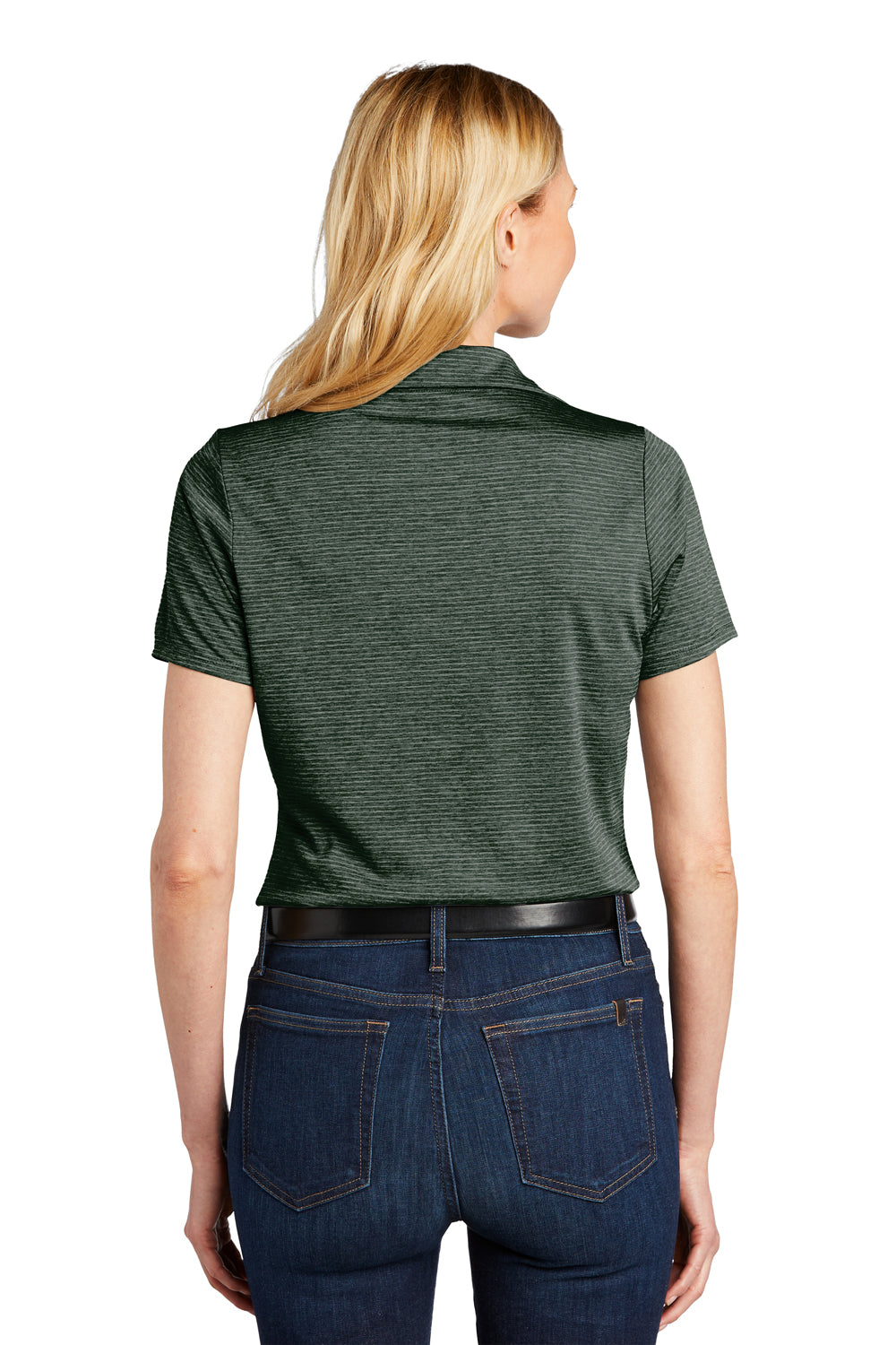 Port Authority LK585 Womens Moisture Wicking Shadow Stripe Short Sleeve Polo Shirt Deep Forest Green Model Back