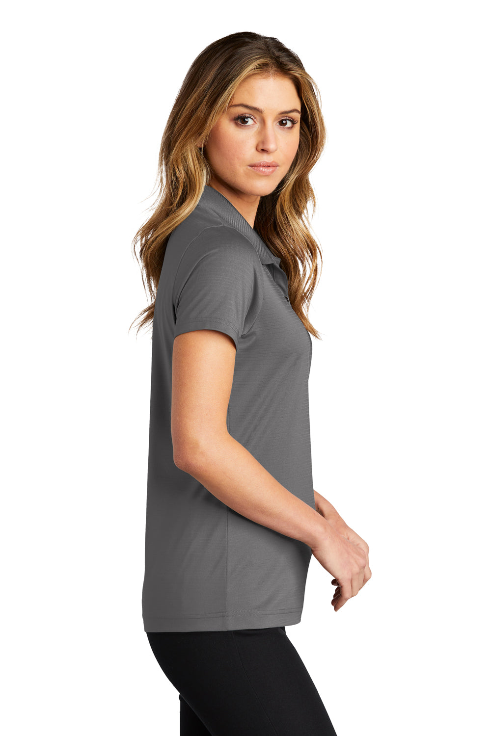 Port Authority LK587 Womens Eclipse Moisture Wicking Short Sleeve Polo Shirt Shadow Grey Model Side