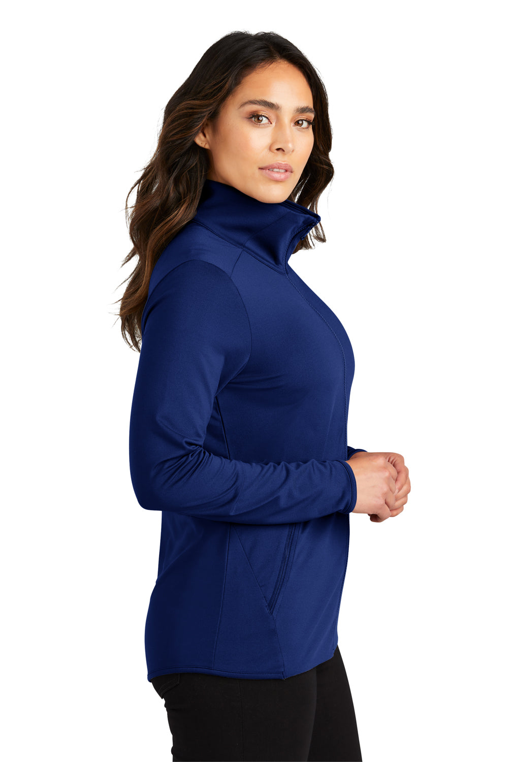 Port Authority LK595 Womens Accord Stretch Moisture Wicking Fleece Full Zip Jacket Royal Blue Model Side