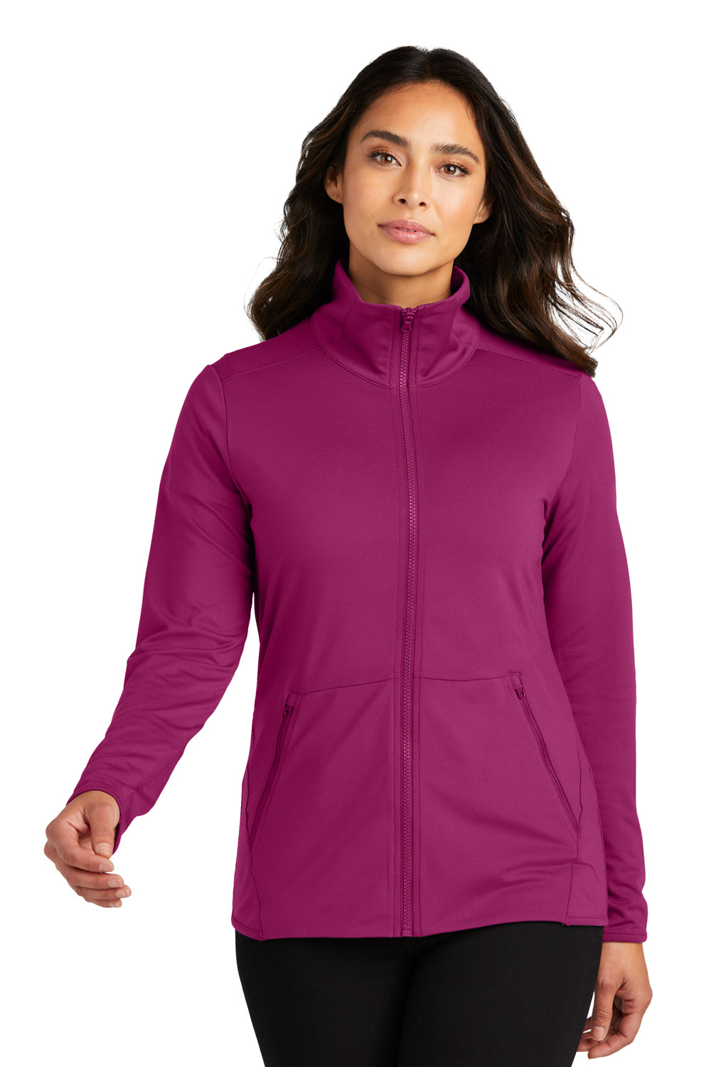 Port Authority LK595 Womens Accord Stretch Moisture Wicking Fleece Full Zip Jacket Wine Model Front