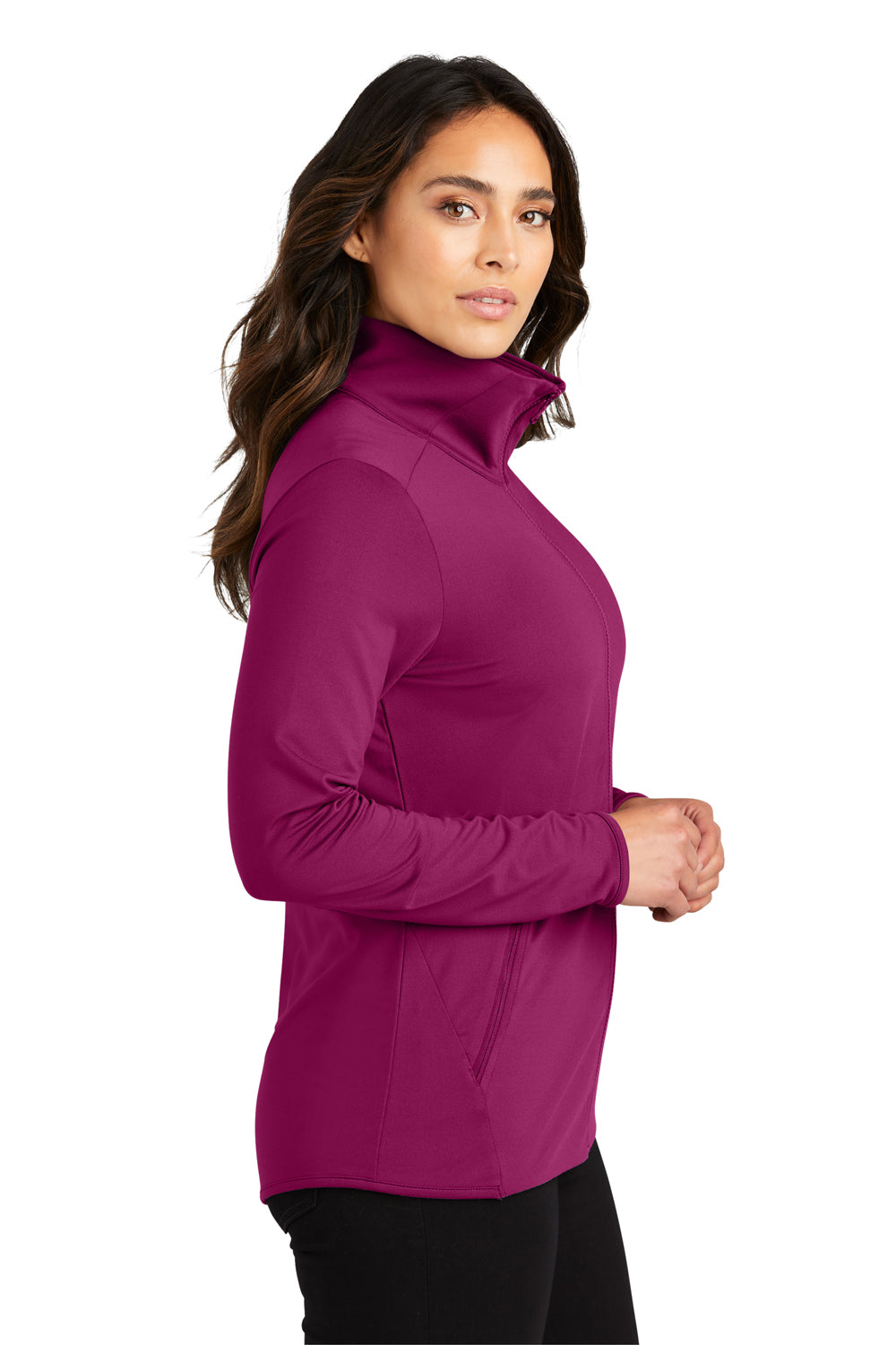 Port Authority LK595 Womens Accord Stretch Moisture Wicking Fleece Full Zip Jacket Wine Model Side