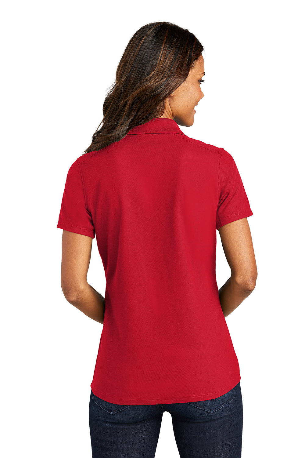 Port Authority LK600 Womens EZPerformance Moisture Wicking Short Sleeve Polo Shirt Apple Red Model Back