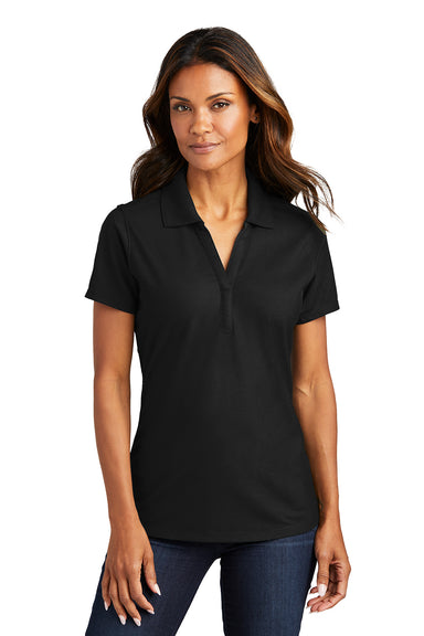 Port Authority LK600 Womens EZPerformance Moisture Wicking Short Sleeve Polo Shirt Black Model Front