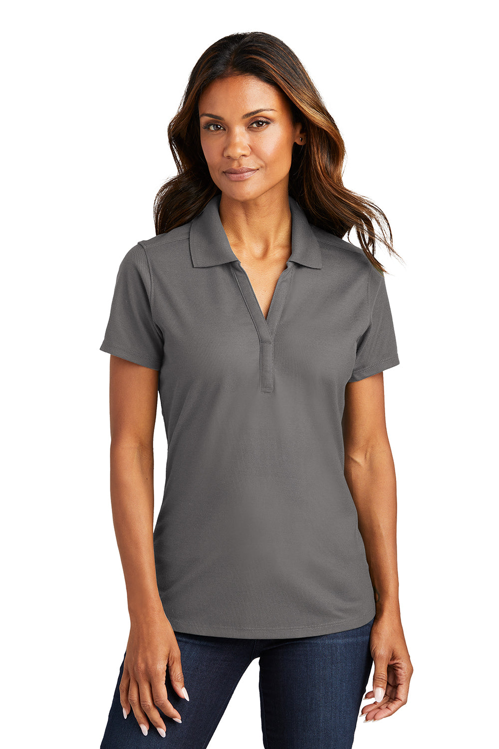 Port Authority LK600 Womens EZPerformance Moisture Wicking Short Sleeve Polo Shirt Sterling Grey Model Front