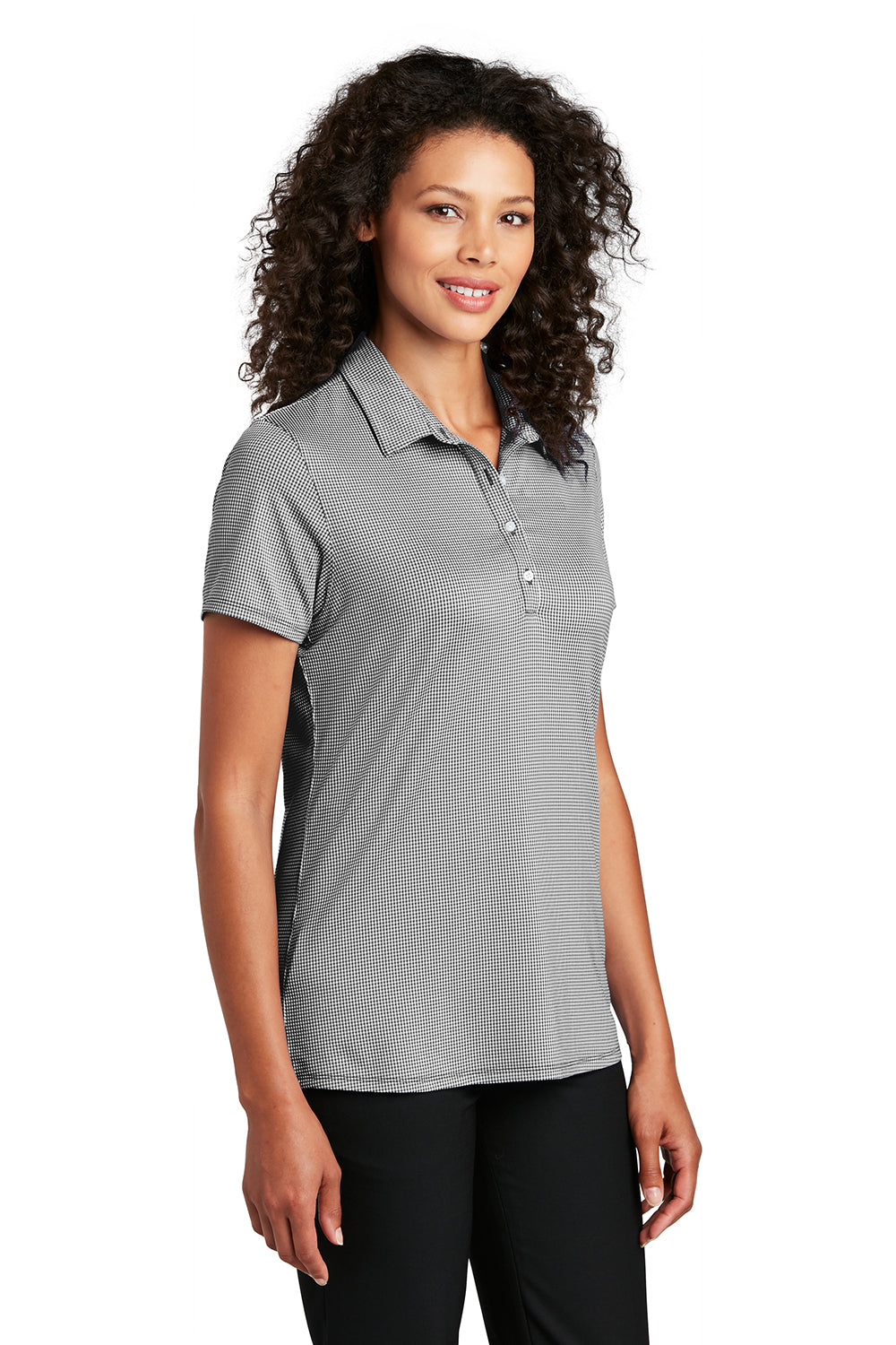 Port Authority LK646 Womens Gingham Moisture Wicking Short Sleeve Polo Shirt Black/White Model 3q