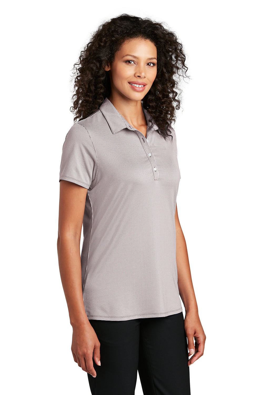 Port Authority LK646 Womens Gingham Moisture Wicking Short Sleeve Polo Shirt Gusty Grey/White Model 3q