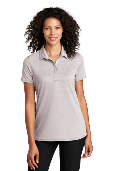 Port Authority LK646 Womens Gingham Moisture Wicking Short Sleeve Polo Shirt Gusty Grey/White Model Front