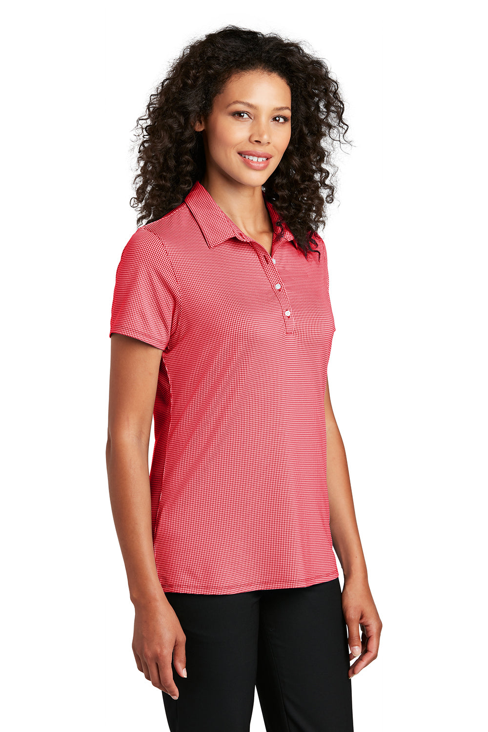 Port Authority LK646 Womens Gingham Moisture Wicking Short Sleeve Polo Shirt Rich Red/White Model 3q