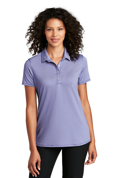 Port Authority LK646 Womens Gingham Moisture Wicking Short Sleeve Polo Shirt True Navy Blue/White Model Front