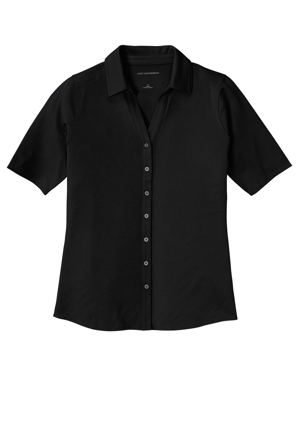 Port Authority LK682 Womens City Moisture Wicking Short Sleeve Button Down Shirt Black Flat Front