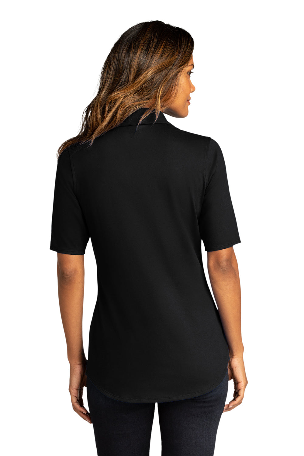 Port Authority LK682 Womens City Moisture Wicking Short Sleeve Button Down Shirt Black Model Back