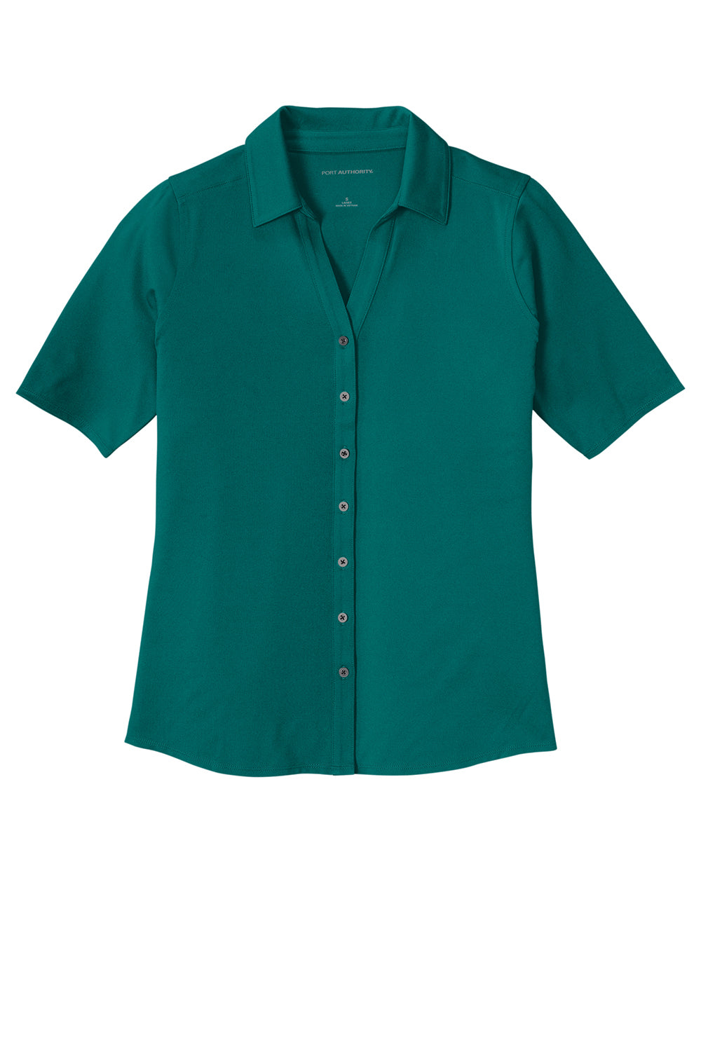 Port Authority LK682 Womens City Moisture Wicking Short Sleeve Button Down Shirt Dark Teal Green Flat Front