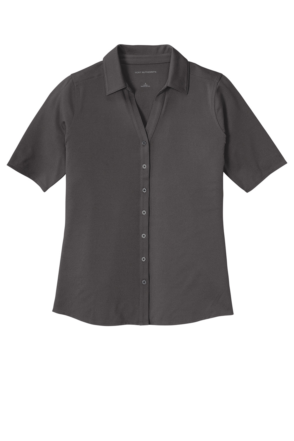 Port Authority LK682 Womens City Moisture Wicking Short Sleeve Button Down Shirt Graphite Grey Flat Front