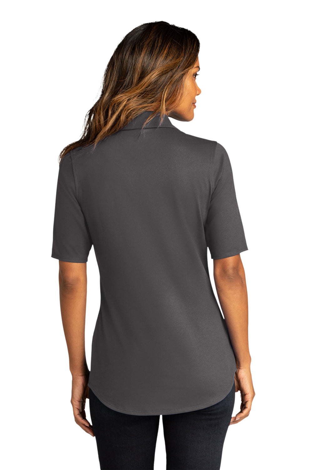 Port Authority LK682 Womens City Moisture Wicking Short Sleeve Button Down Shirt Graphite Grey Model Back