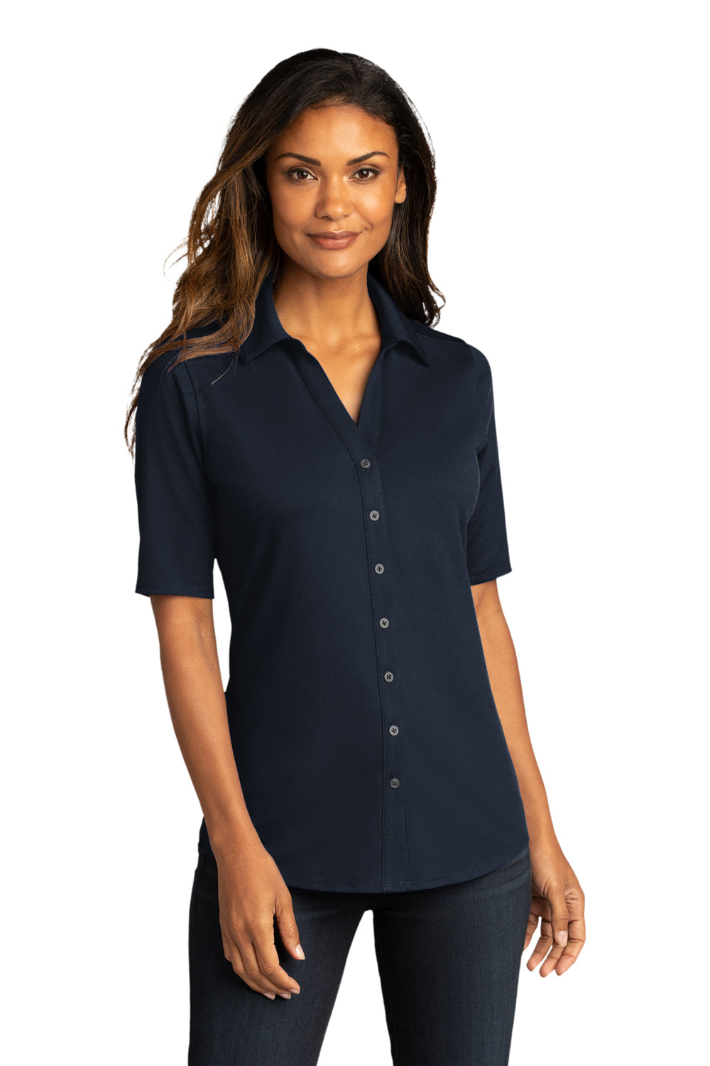 Navy blue shirt women's best sale