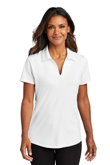 Port Authority LK683 Womens City Stretch Short Sleeve Polo Shirt White Model Front