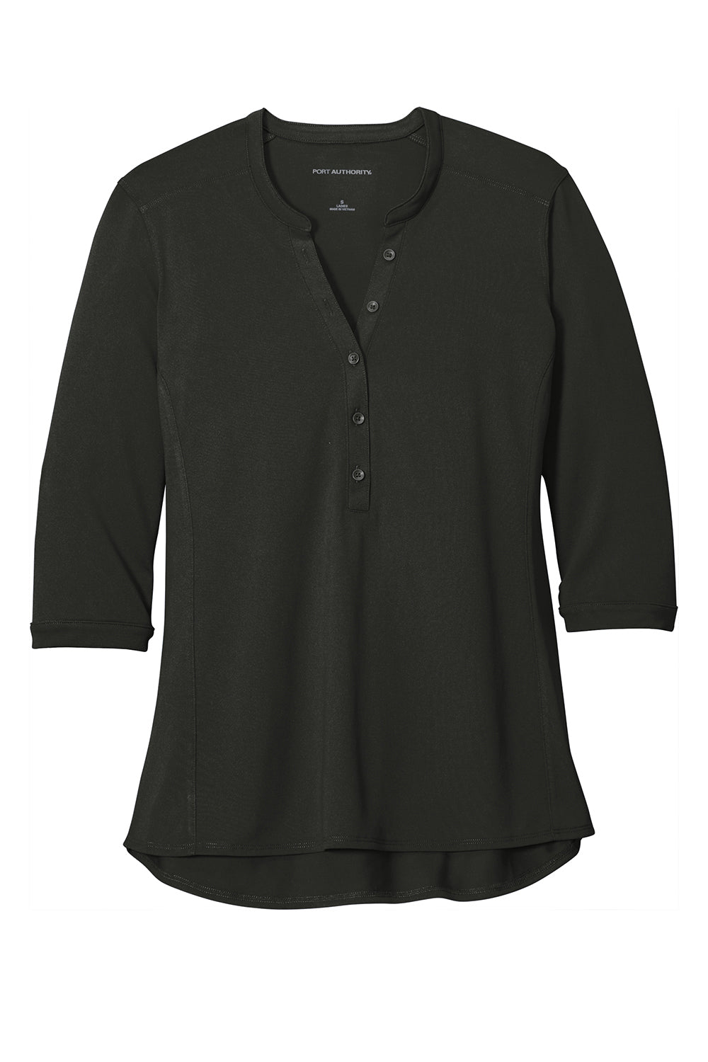 Port Authority LK750 Womens Moisture Wicking 3/4 Sleeve Polo Shirt Black Flat Front