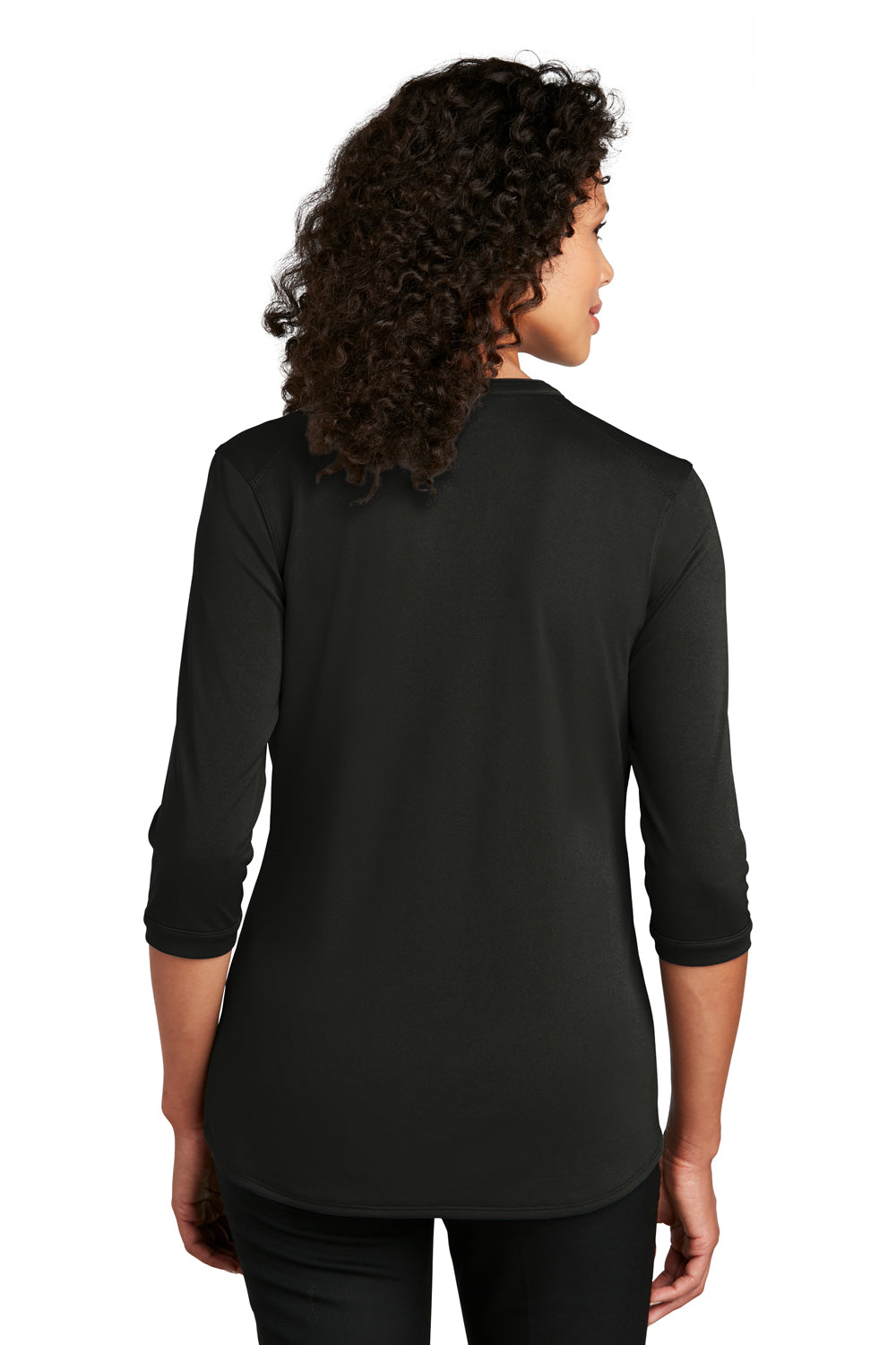 Port Authority LK750 Womens Moisture Wicking 3/4 Sleeve Polo Shirt Black Model Back