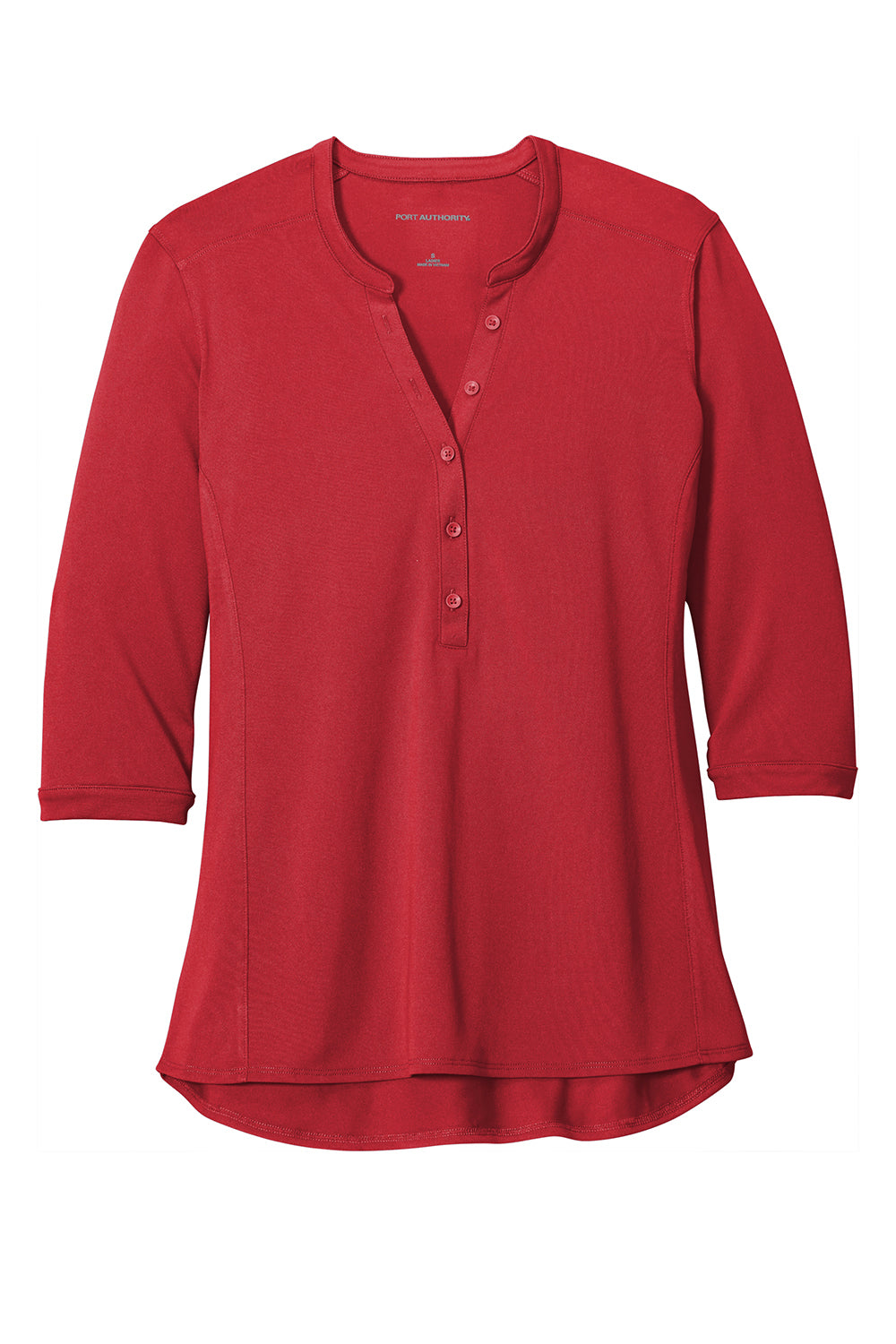 Port Authority LK750 Womens Moisture Wicking 3/4 Sleeve Polo Shirt Rich Red Flat Front