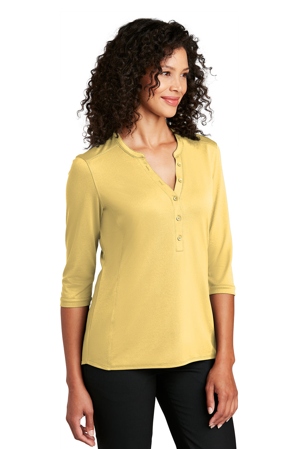 Port Authority LK750 Womens Moisture Wicking 3/4 Sleeve Polo Shirt Sunbeam Yellow Model 3q